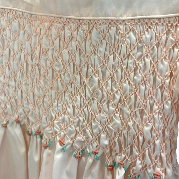 Polly Flinders Pink Smocked Dress With Sheer Puff Sleeves & Floral Accents 6X - Picture 5 of 11